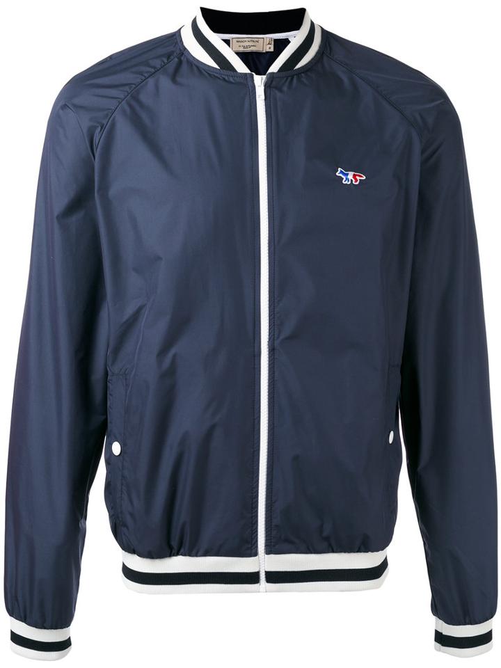 Maison Kitsuné Zipped Bomber Jacket, Men's, Size: Large, Blue, Polyester
