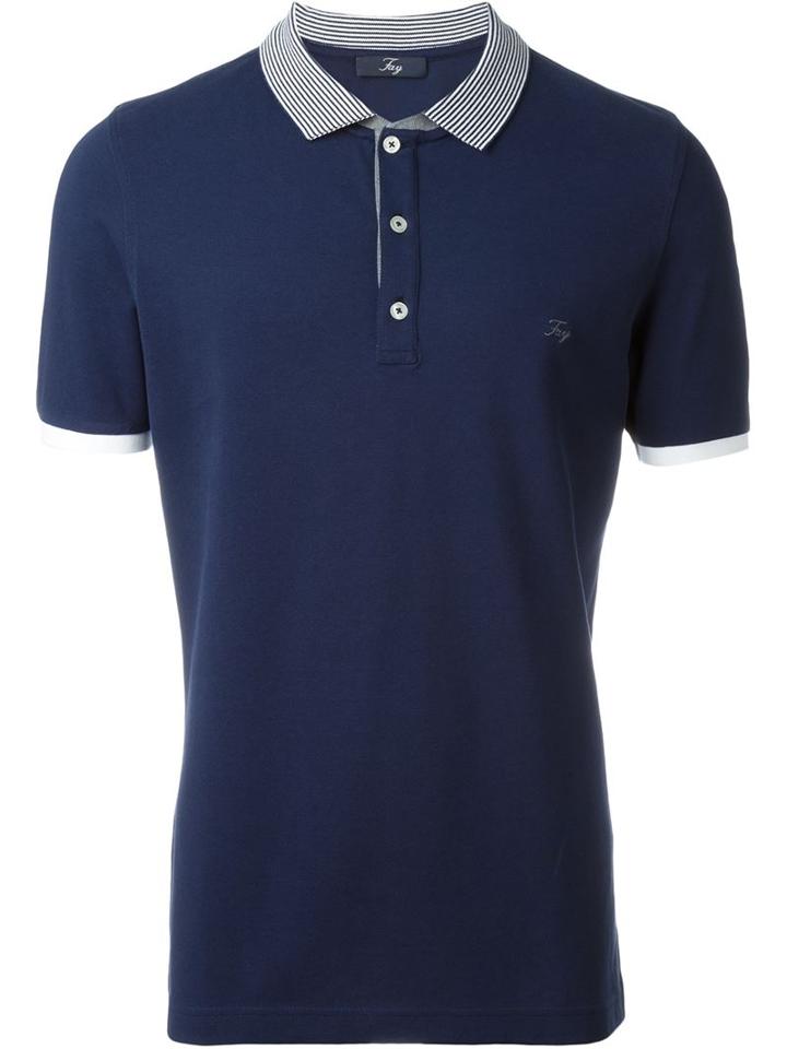 Fay Striped Collar Polo Shirt, Men's, Size: Medium, Blue, Cotton/spandex/elastane