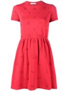 Valentino Floral Applique Skater Dress, Women's, Size: Large, Red, Silk/spandex/elastane/viscose/silk