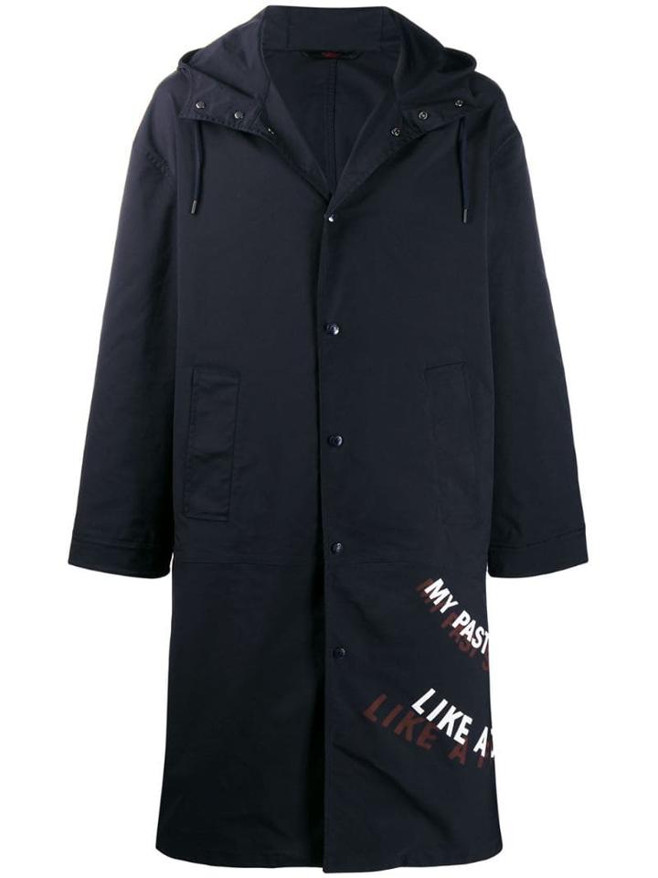 Valentino Slogan Print Parka Coat - Blue