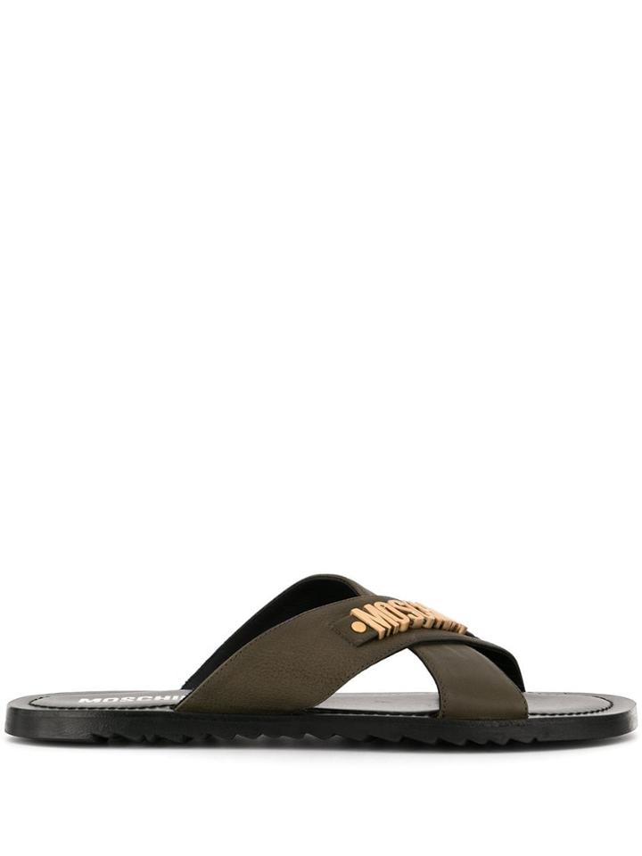 Moschino Logo Plaque Crisscross Sandals - Green
