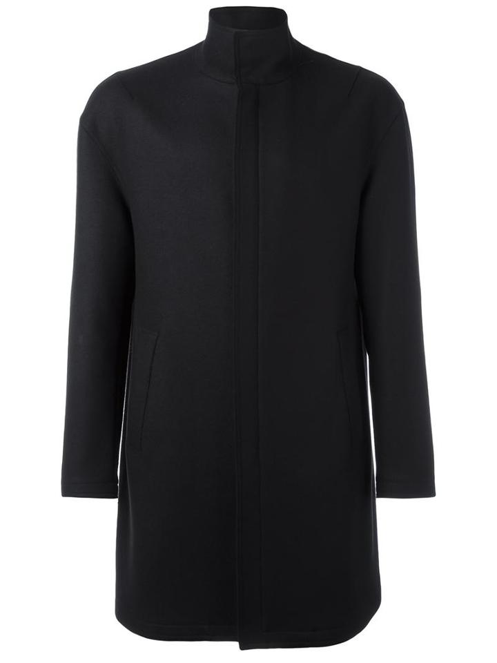 Giorgio Armani Straight Cut Coat, Men's, Size: 46, Blue, Virgin Wool/polyamide/cashmere/leather