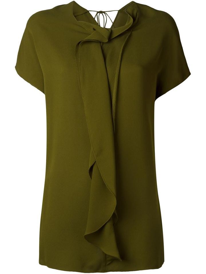 3.1 Phillip Lim Ruffled Placket Blouse, Women's, Size: 2, Green, Silk