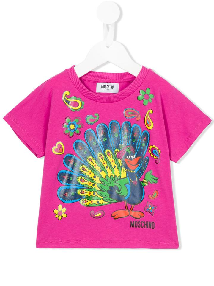 Moschino Kids Peacock Print T-shirt, Girl's, Size: 12 Yrs, Pink/purple