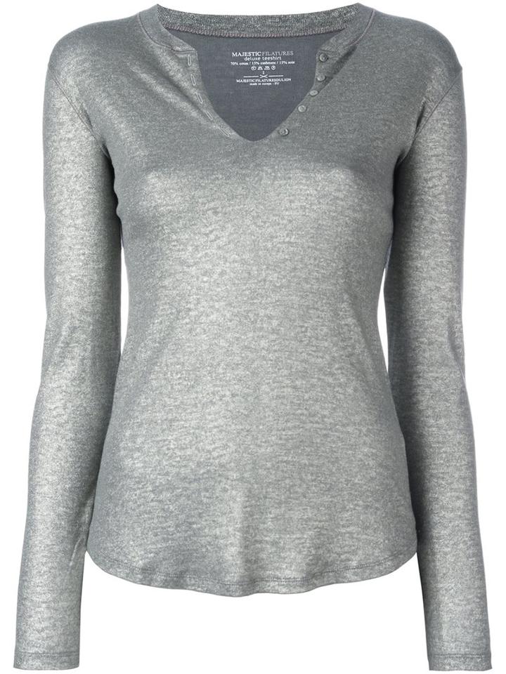 Majestic Filatures Grandad Collar Top, Women's, Size: Iii, Grey, Silk/cotton/cashmere