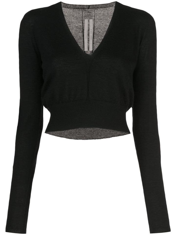 Rick Owens V-neck Cropped Jumper - Black