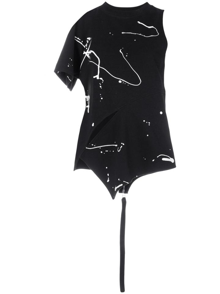 Proenza Schouler Paint Effect Asymmetric T-shirt - Black