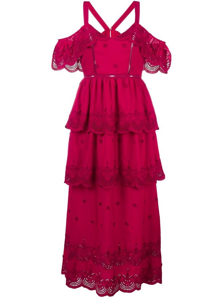 Self-portrait Cold Shoulder Broderie Anglaise Dress, Women's, Size: 10, Red, Cotton/polyester
