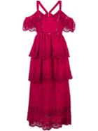 Self-portrait Cold Shoulder Broderie Anglaise Dress, Women's, Size: 10, Red, Cotton/polyester
