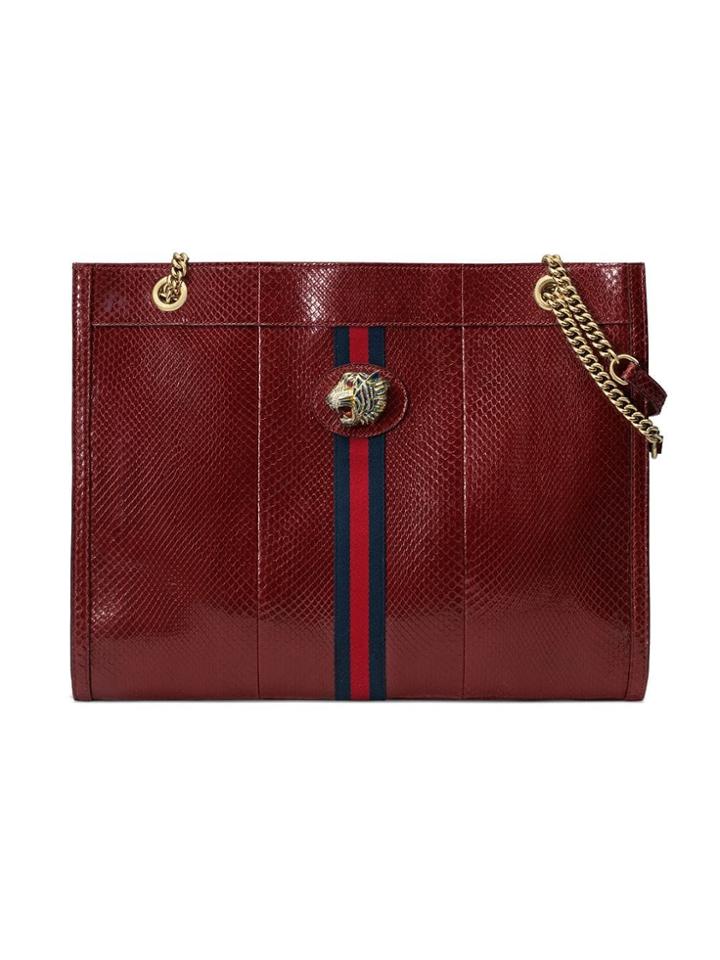 Gucci Python Large Tote With Tiger Head - Red