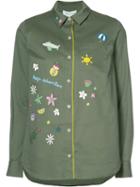 Mira Mikati - Longsleeve Printed Button Down Shirt - Women - Cotton/polyester - 38, Women's, Green, Cotton/polyester
