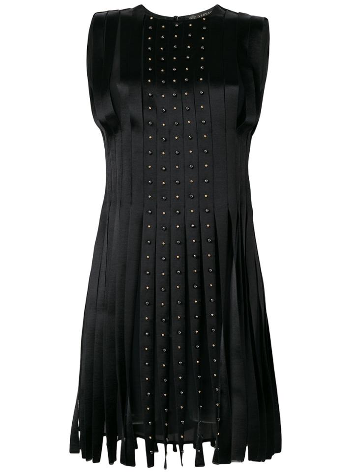 Versace Pleated Studded Dress - Black