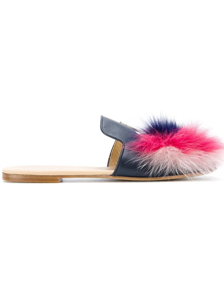 Joshua Sanders Fur Trim Slippers - Blue