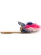 Joshua Sanders Fur Trim Slippers - Blue