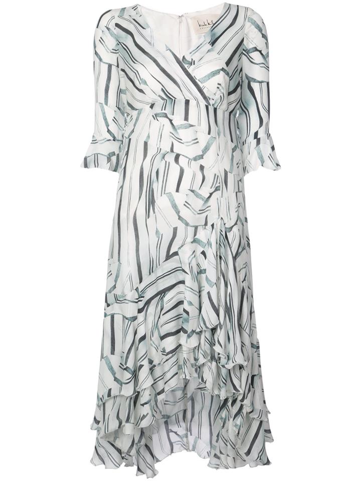 Nicole Miller Stripped Ruffled Flared Dress - Black