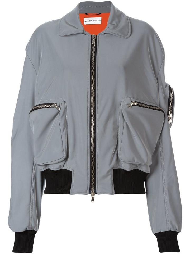 Wanda Nylon Reflective Multi-pocket Bomber Jacket, Women's, Size: 40, Grey, Viscose/polyester/polyurethane