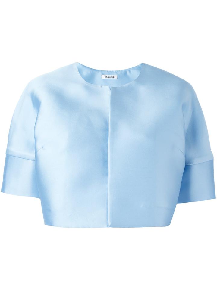 P.a.r.o.s.h. Short Sleeve Cropped Jacket, Women's, Size: Medium, Blue, Polyester/silk