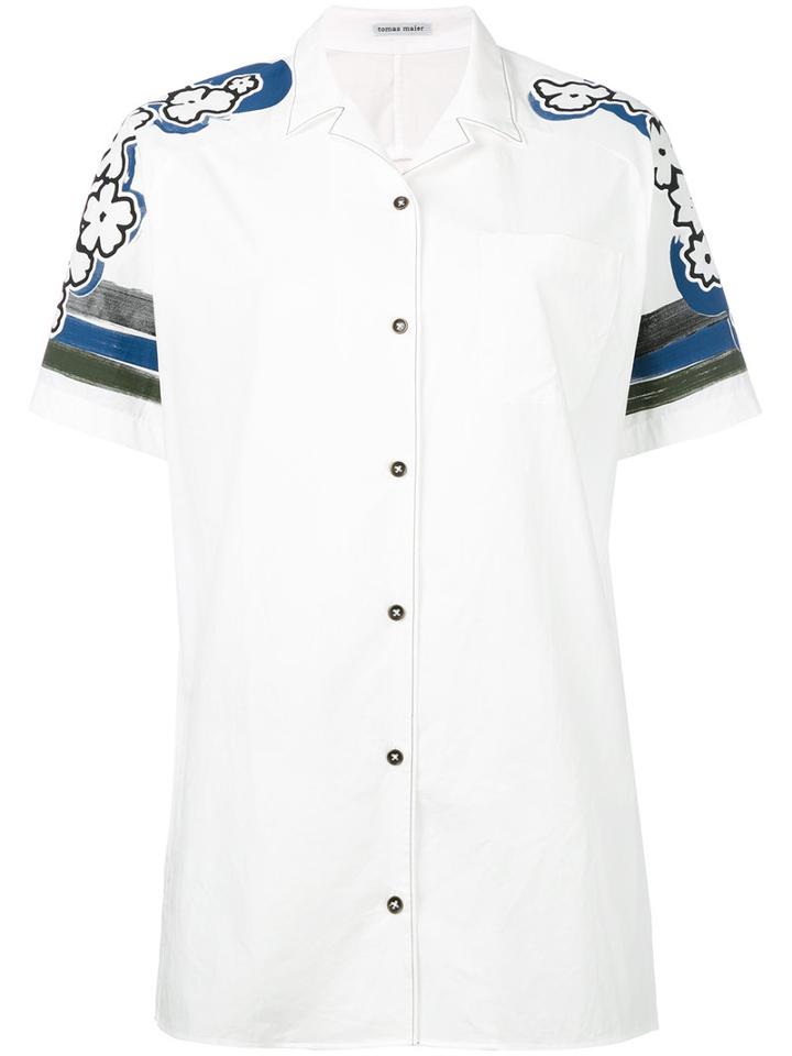Tomas Maier Printed Shoulders Shortsleeved Shirt, Women's, Size: 2, White, Cotton
