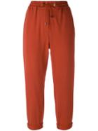 Brunello Cucinelli - Cropped Joggers - Women - Cotton/polyester/spandex/elastane/cupro - 44, Red, Cotton/polyester/spandex/elastane/cupro