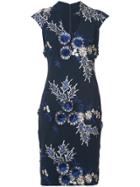 Badgley Mischka Floral Cap Sleeve Dress - Blue