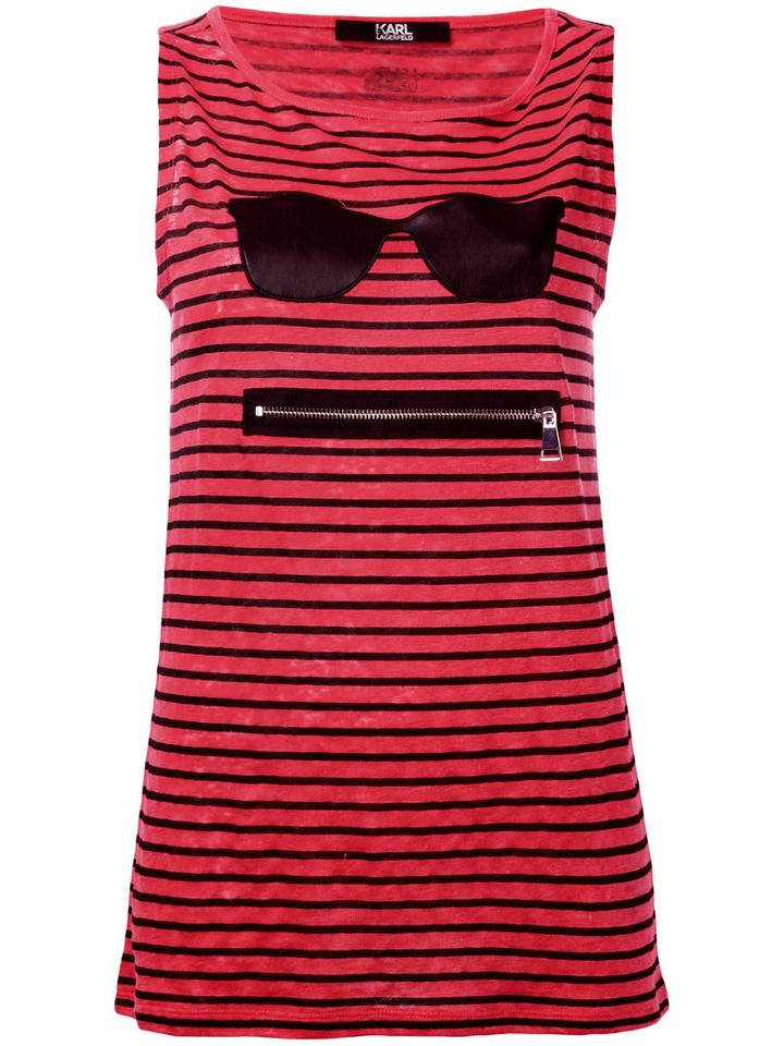 Karl Lagerfeld - Striped Zipped Top - Women - Linen/flax - Xs, Red, Linen/flax