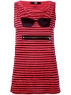 Karl Lagerfeld - Striped Zipped Top - Women - Linen/flax - Xs, Red, Linen/flax