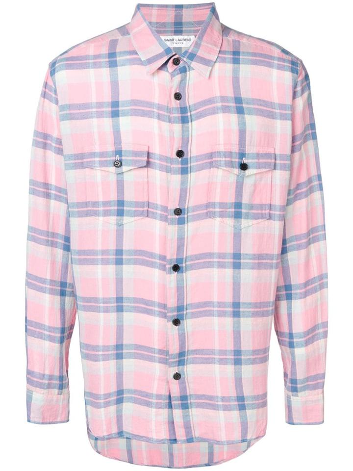 Saint Laurent Oversize Checked Shirt - Pink