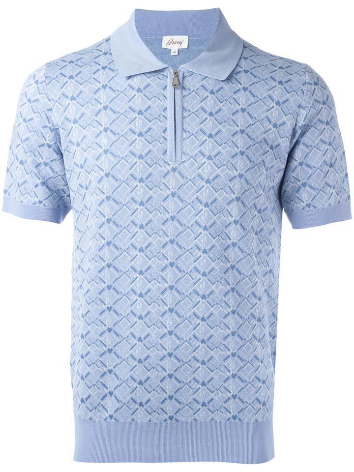Brioni Heart Check Polo Shirt, Men's, Size: 58, Blue, Silk/wool