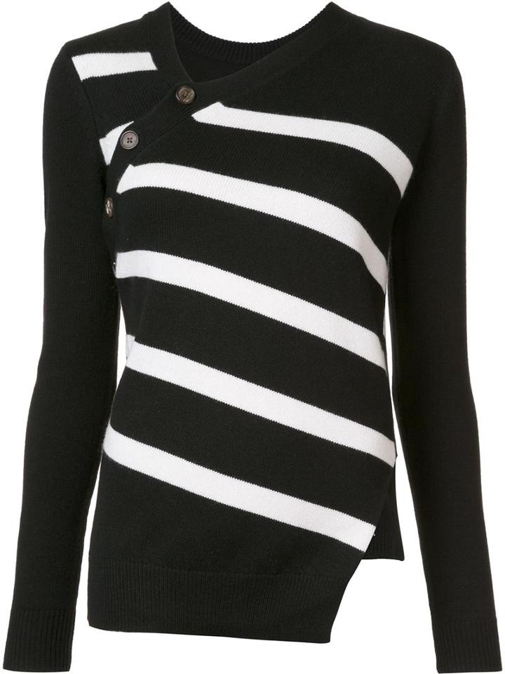 Proenza Schouler Asymmetric Striped Jumper, Women's, Size: Medium, Black, Cotton/cashmere