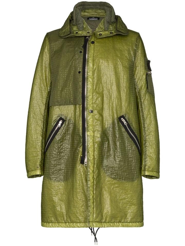 Stone Island Shadow Project Tonal Check Hooded Coat - Green