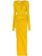 Alexandre Vauthier Draped V-neck Asymmetric Dress - Yellow