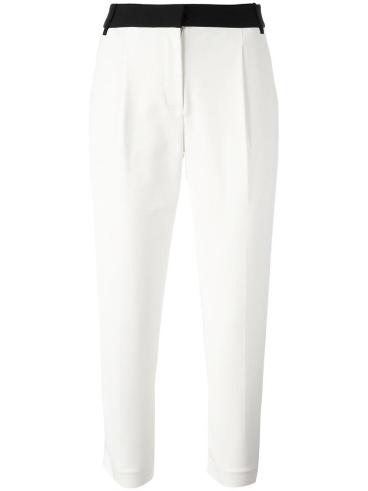 Tibi Contrasting Waistband Cropped Trousers - White