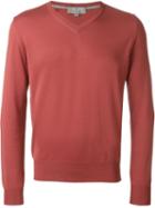 Canali V-neck Jumper, Men's, Size: 48, Red, Cotton