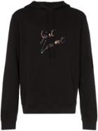 Saint Laurent Animal Logo Print Distressed Cotton Hoodie - Black