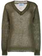 Prada Mohair V-neck Cable Knit Top - Green
