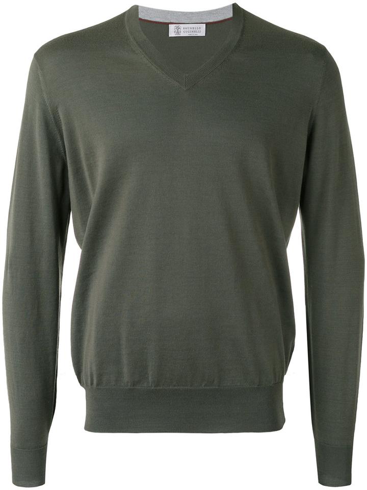 Brunello Cucinelli V-neck Sweater, Men's, Size: 56, Grey, Cotton