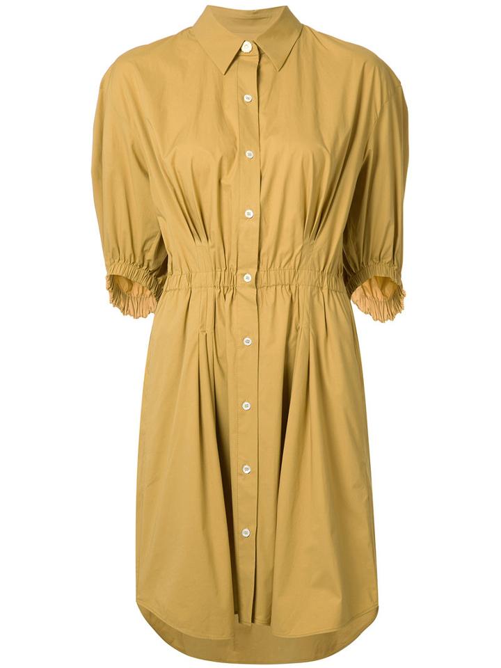 Sonia Rykiel Gathered Waist Shirt Dress, Women's, Size: 40, Yellow/orange, Cotton/spandex/elastane