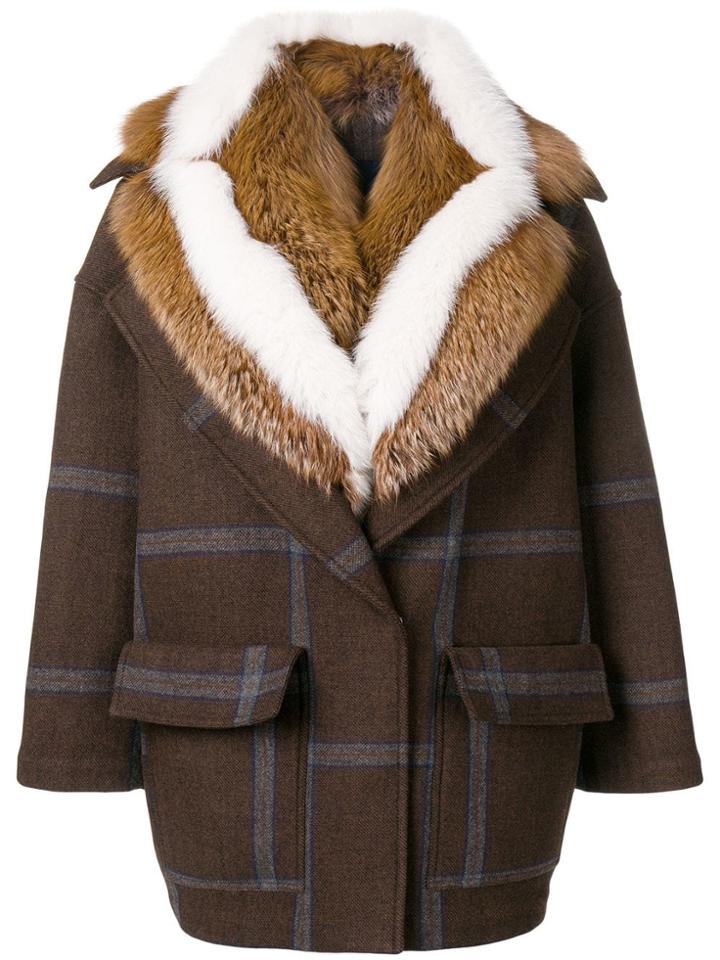 Blancha Fur Collar Coat - Brown