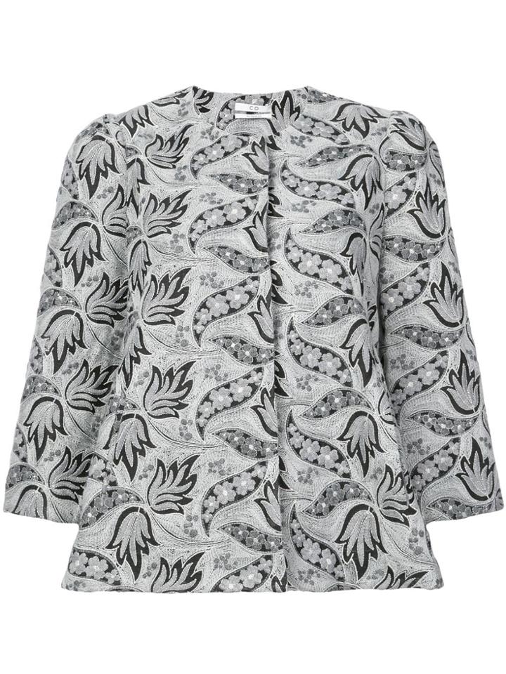 Co Embroidered Cropped Sleeves Jacket - Grey