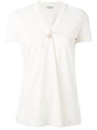 Brunello Cucinelli Pleated Detail V-neck T-shirt, Women's, Size: Medium, Nude/neutrals, Cotton