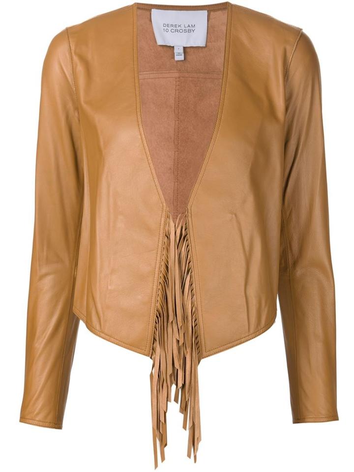 Derek Lam 10 Crosby Fringe Cropped Jacket, Women's, Size: 4, Brown, Lamb Skin