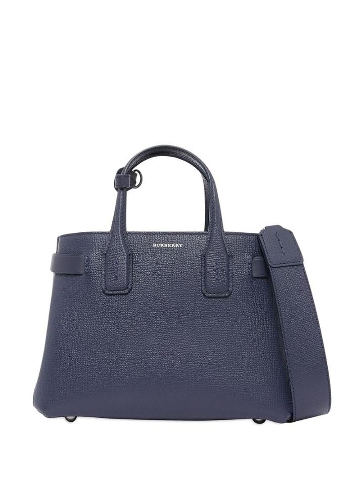Burberry The Small Banner In Leather And Vintage Check - Blue