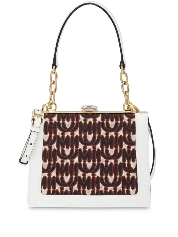 Miu Miu Miu Solitaire Jacquard And Leather Bag - White