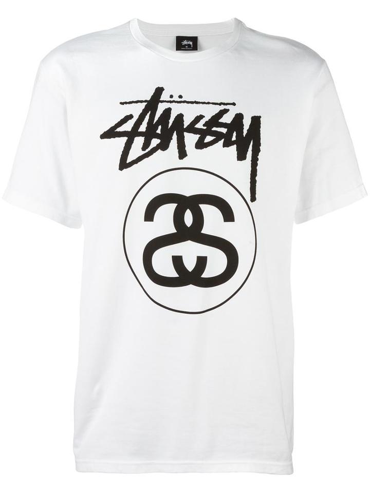 Stussy Logo Print T-shirt, Men's, Size: Medium, White, Cotton