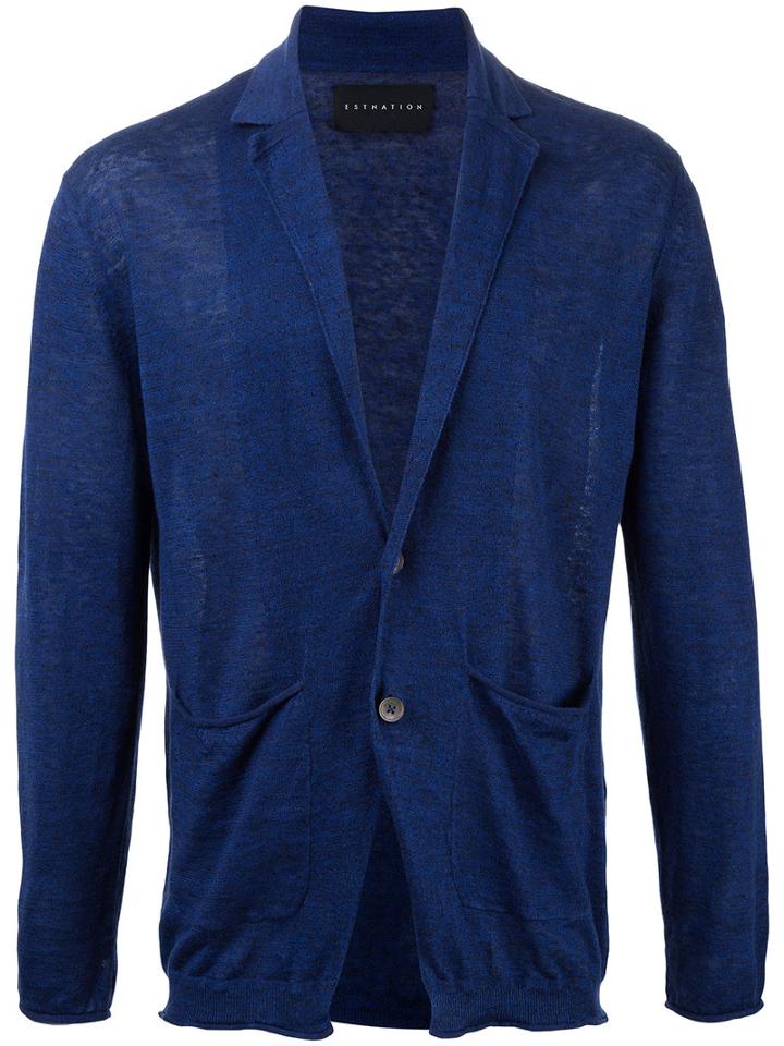 Estnation - Front Pocket Cardigan - Men - Linen/flax - L, Blue, Linen/flax
