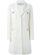 Valentino 'rockstud' Single Breasted Coat, Women's, Size: 38, Nude/neutrals, Silk/polyamide/spandex/elastane/virgin Wool