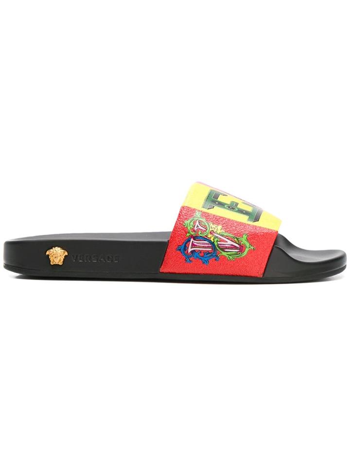 Versace Panelled Logo Print Slide Sandals - Pink