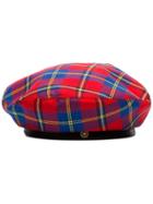 Versace Red And Blue Check Wool Hat