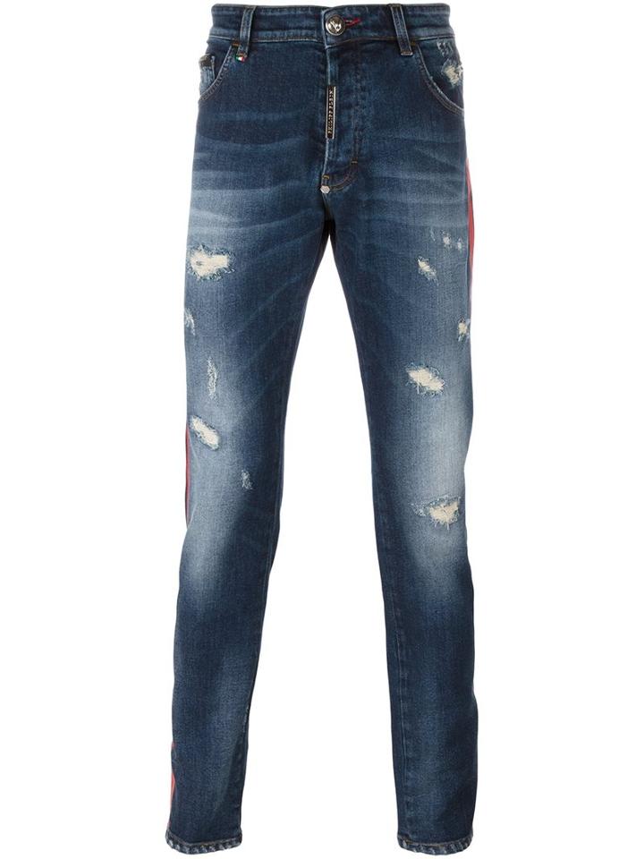 Philipp Plein Super Straight Cut Jeans, Men's, Size: 30, Blue, Cotton/polyester/spandex/elastane