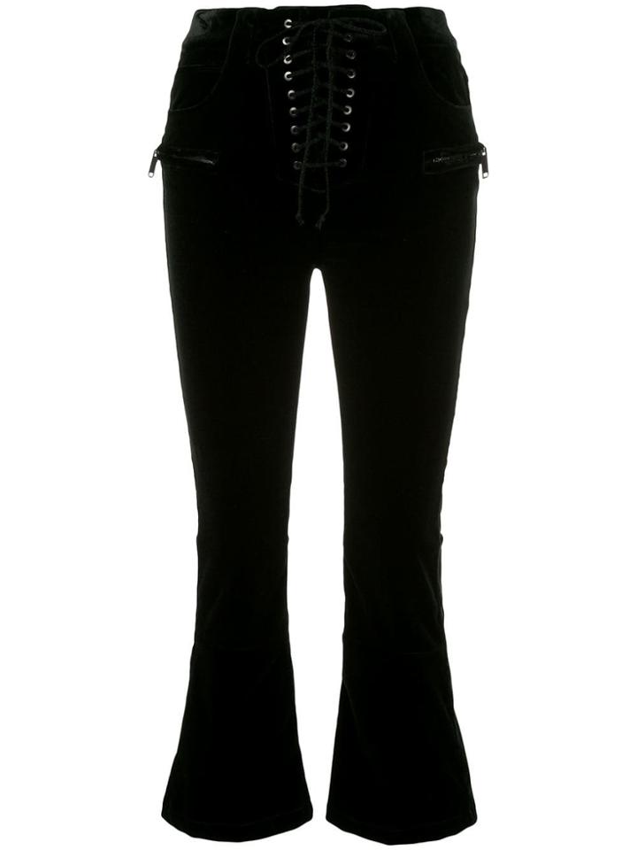 Unravel Project Velvet Cropped Lace-up Trousers - Black